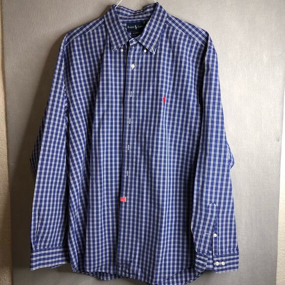 Ralph Lauren Classic Fit Mens Long Sleeve Size‎ XXL Blue Check 100% Cotton EUC - Picture 2 of 6